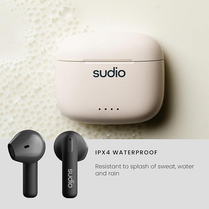 Sudio A1 True Wireless Earbuds, Bluetooth 5.3 Connection, Noise Cancelling, Waterproof, Touch Control, Charging Case, Premium Sound Quality, Comfortable Fit – Black