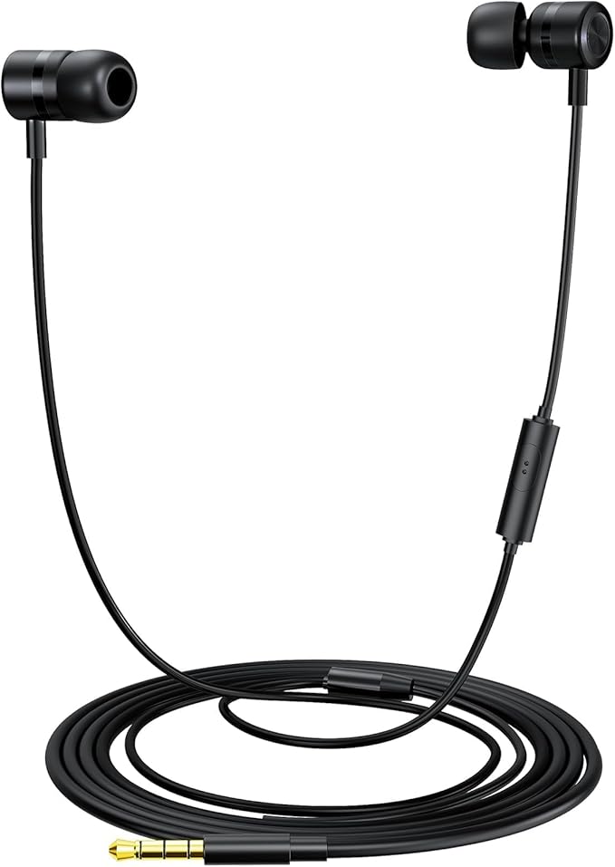 EP-06 Wired Earbuds in-Ear Earphones,Build-in Microphone Noise Isolating Headphones,3.5mm Jack 4.9ft Long Cord Ear Buds,HD Bass Audio,with 6 Ear Tips,for Smartphones/Laptop/Computer Etc-Black