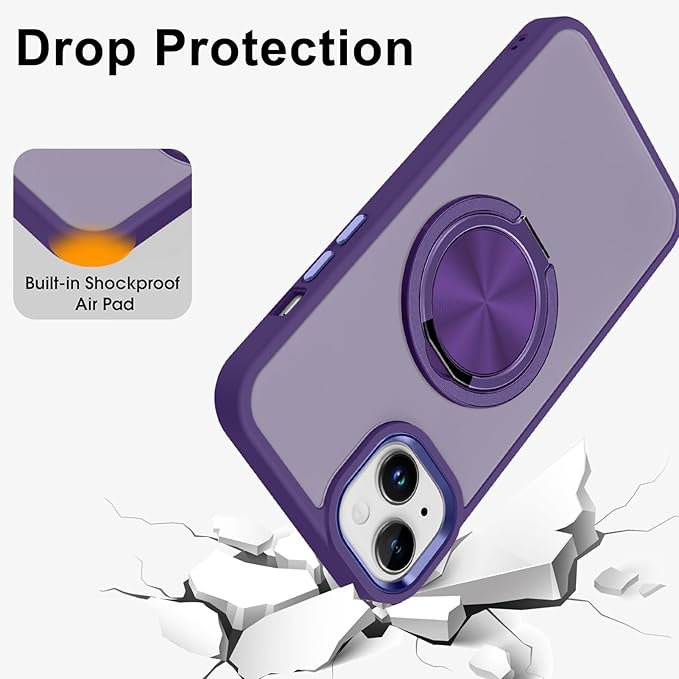 ZIYE Dark Purple Case for iPhone 14 Case with Stand [Compatible with MagSafe] Slim Heavy Duty Protection Military Grade Shockproof Magnetic Cover with 360 Rotatable Ring Kickstand for Women Men