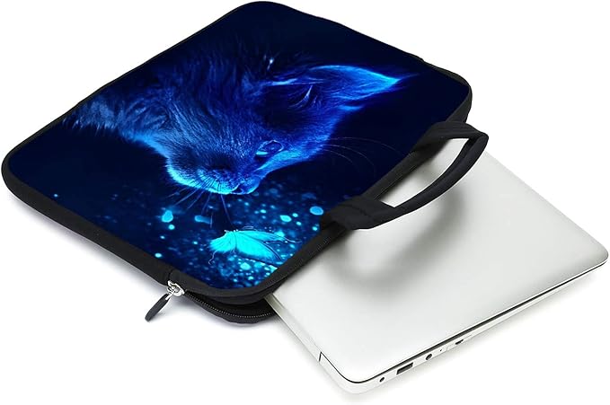 Laptop Sleeve Case 11.6" 12.1 Inch Neoprene Laptop Sleeve/Notebook Computer Pocket Case/Chromebook Case/Tablet Briefcase Carrying Bag Compatible For Men， Women ，boys， girls (blue cat)