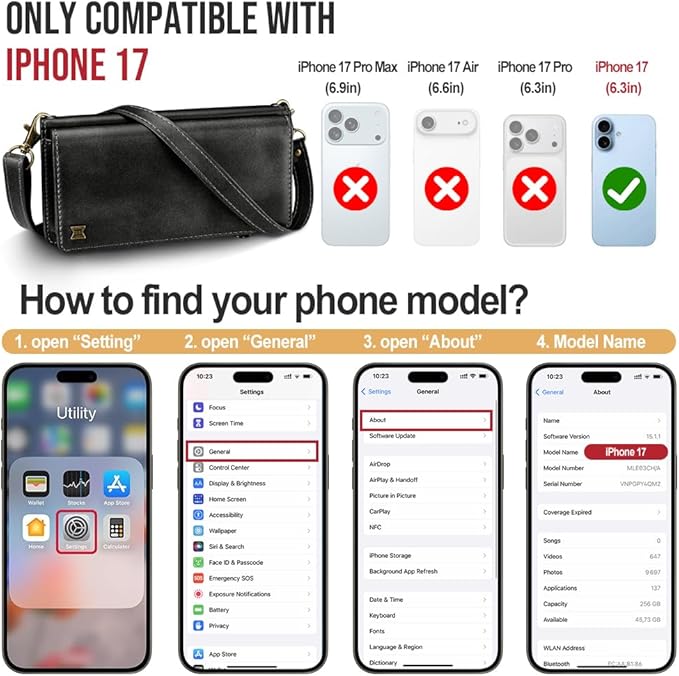 for iPhone 17 Wallet Phone Case with 7 Card Holder,RFID Blocking | PU Leather | Kickstand | Flip | Wrist Strap&Shoulder Strap | Shockproof | Zipper Wallet | Women Men | 6.3" | Black