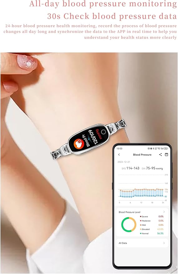 Health and Fitness Tracker Smart Watch for Women - Heart Rate/Blood Pressure/Menstrual Cycle Monitor, Sleep Tracker, iOS Android Compatible, Fitness Watch Remote Photography (Silver)