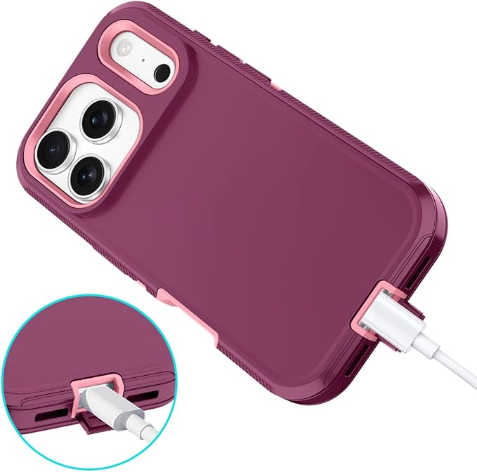 for iPhone 17 Pro Max Case Shockproof Dust/Drop Proof 3-Layer Full Body Protection [Without Screen Protector] Rugged Heavy Duty Cover Case for Apple iPhone 17 Pro Max 6.9" 2025,Purple/Pink