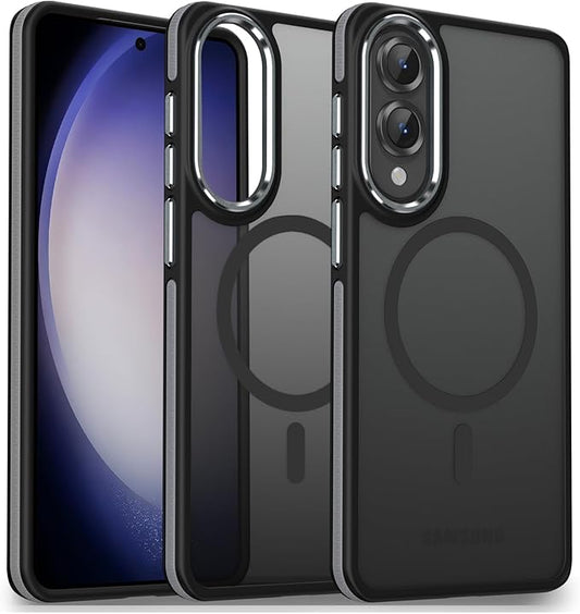 Case for Samsung Galaxy S25 Edge, Matte Translucent Magnetic Cover [Compatible with Magsafe] [Anti-Slip Grip], Military Grade Shockproof Hybrid Color Galaxy S25 Edge Phone Case (Black/Grey)
