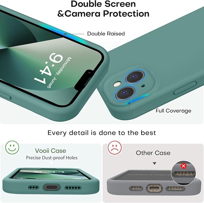 Vooii Compatible with iPhone 13 Case, Liquid Silicone Upgrade [Camera Protection] [Soft Anti-Scratch Microfiber Lining] Shockproof Phone Case for iPhone 13 6.1 inch - Pine Green