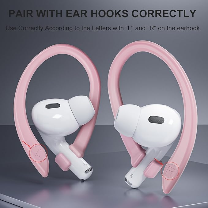 2 Pairs AirPods Ear Hooks for AirPods Pro 3, AirPods Pro 2, AirPods Pro, AirPods 4, 3, 2 & 1, Upgraded Anti Slip Sports Clip Hooks for AirPods 1, 2, 3, 4,Pro, Pro 2, Pro 3 – Pink