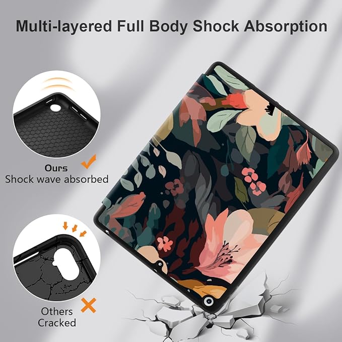 DONGKE Case Compatible with iPad 10.2 Inch 2021 2020 2019 iPad 9th/8th/7th Generation with Pencil Holder, Slim Stand Protective Case with Soft TPU Back, Auto Sleep/Wake Cover, Painted Florals