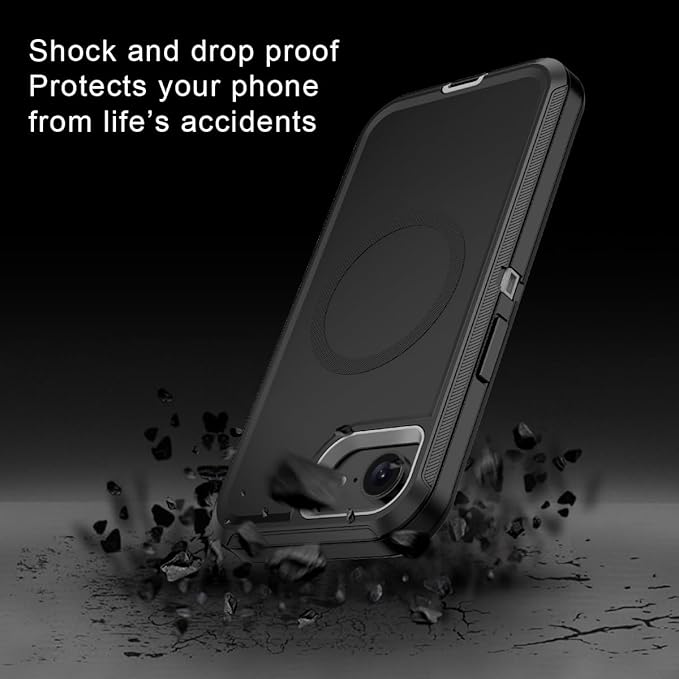 for iPhone 16e Case [Compatible with MagSafe] Shockproof 3-Layer Full Body Protection [Without Screen Protector] Rugged Heavy Duty Cover Case for Apple iPhone 16e 6.1" 2025,Black/Grey