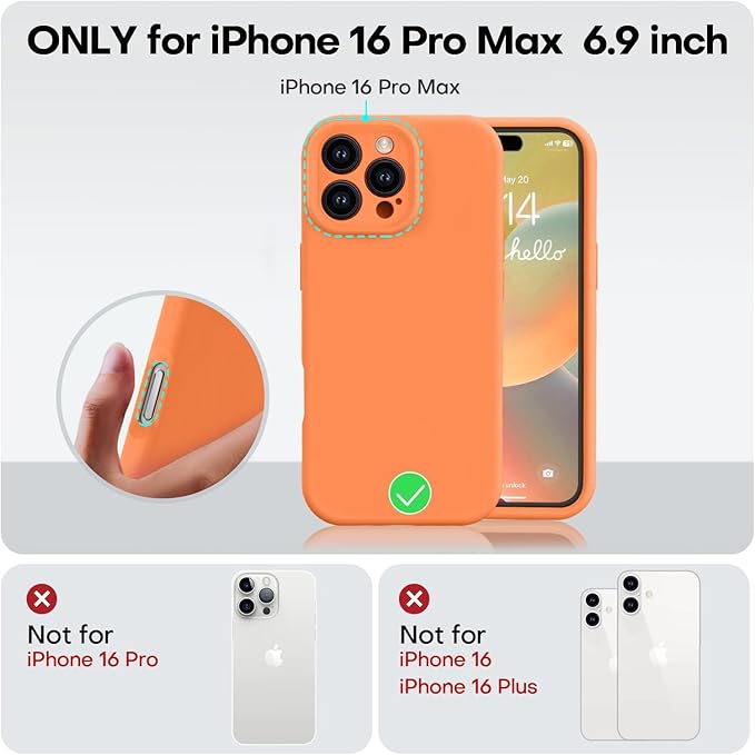 Vooii Compatible with iPhone 16 Pro Max Case, Liquid Silicone Upgrade [Camera Protection] [Soft Anti-Scratch Microfiber Lining] Shockproof Phone Case for iPhone 16 Pro Max 6.9 inch - Bright Orange