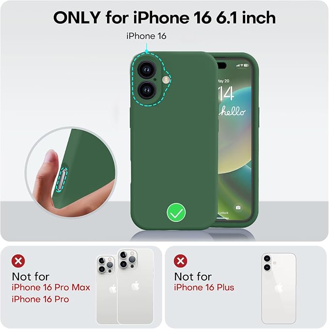 Vooii Compatible with iPhone 16 Case, Liquid Silicone Upgrade [Camera Protection] [Soft Anti-Scratch Microfiber Lining] Shockproof Phone Case for iPhone 16 6.1 inch - Green