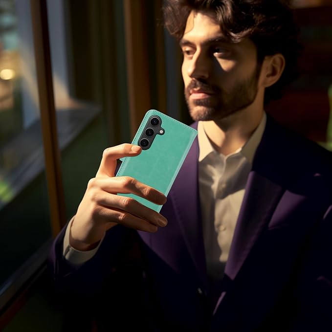 MONASAY Wallet Case Fit for Samsung Galaxy S24 5G, [Lens & Glass Screen Protector Included] [RFID Blocking] Flip Folio Leather Cell Phone Cover with Credit Card Holder, 6.2 inch, Mint