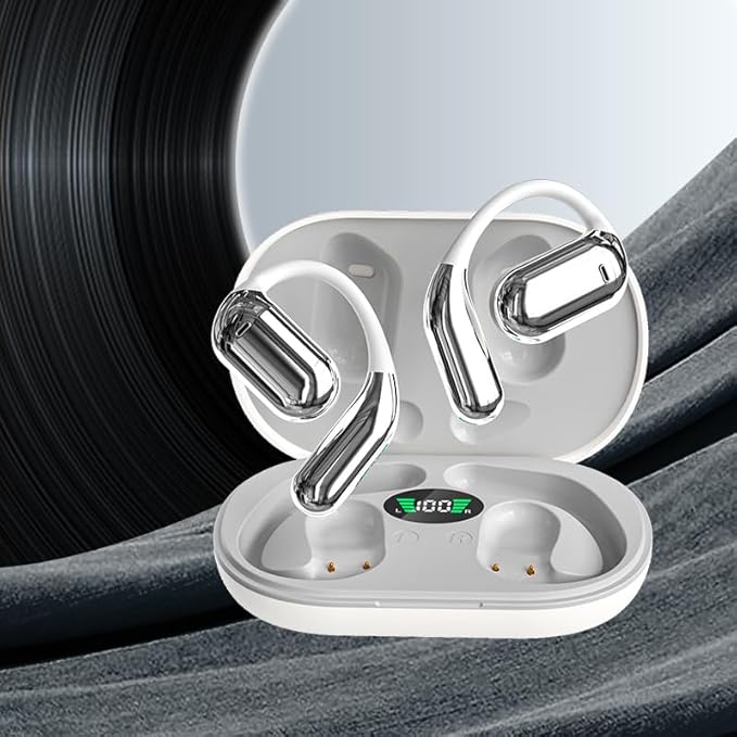 Wireless Earbuds Bluetooth Earbuds Built-in Mic with Ear Hooks 50H Playtime Ear Buds LED Display Charging Case Waterproof Design for Running Fitness (White)