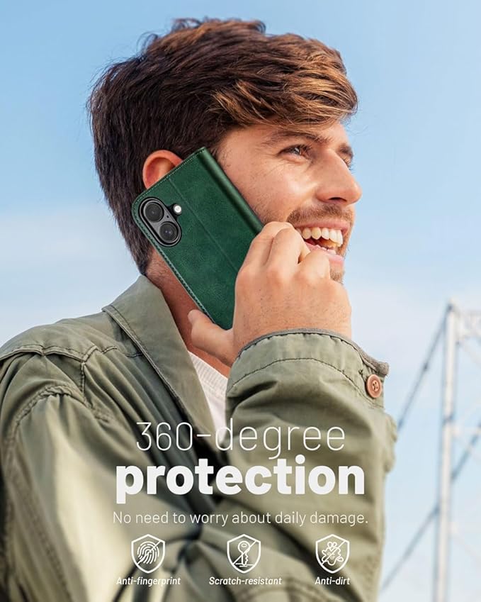 OCASE Compatible with iPhone 16 Wallet Case, PU Leather Flip Folio Case with Card Holders RFID Blocking Kickstand [Shockproof TPU Inner Shell] Phone Cover 6.1 Inch 2024, Blackish Green