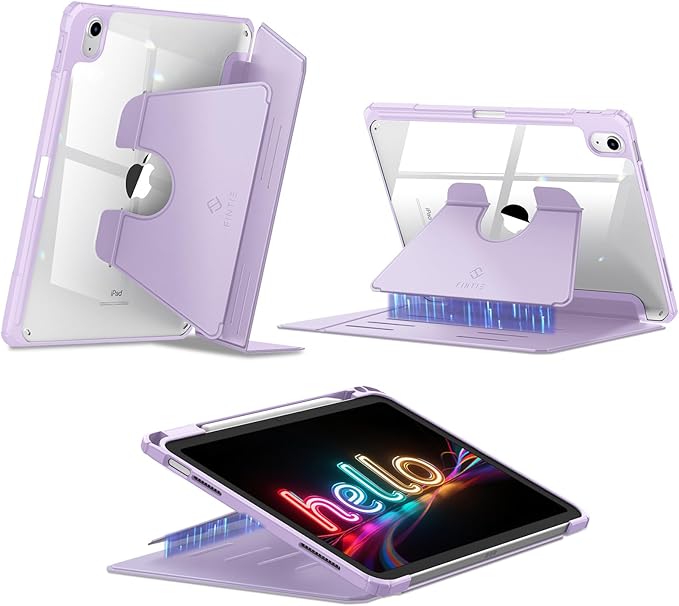 Fintie Vertical Stand Case for iPad (A16) 11th Generation 11 Inch (2025), iPad 10th Generation 10.9 Inch (2022), Multi-Angle Viewing Clear Cover with Pencil Holder, Magnetic Ultra-Stable, Purple