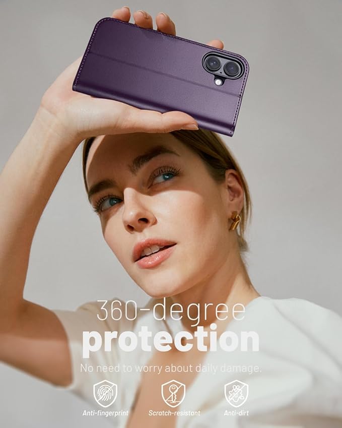 OCASE Compatible with iPhone 16 Wallet Case, PU Leather Flip Folio Case with Card Holders RFID Blocking Kickstand [Shockproof TPU Inner Shell] Phone Cover 6.1 Inch 2024, Dark Purple