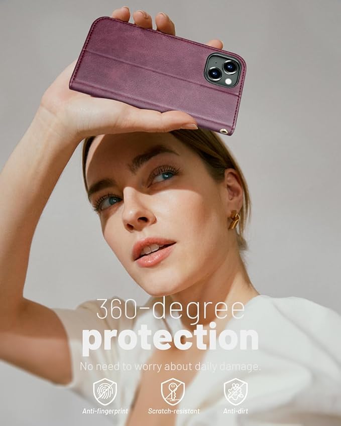 OCASE Compatible with iPhone 15 Wallet Case, PU Leather Flip Folio Case with Card Holders RFID Blocking Kickstand [Shockproof TPU Inner Shell] Phone Cover 6.1 Inch 2023, Mulberry