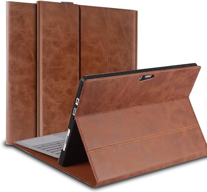 for Microsoft Surface Pro 9/10/11 Case 13 inch 2022/2024 Genuine Leather Cover Protective Shell Compatible with Type Cover Keyboard and Pencil Holder.Brown