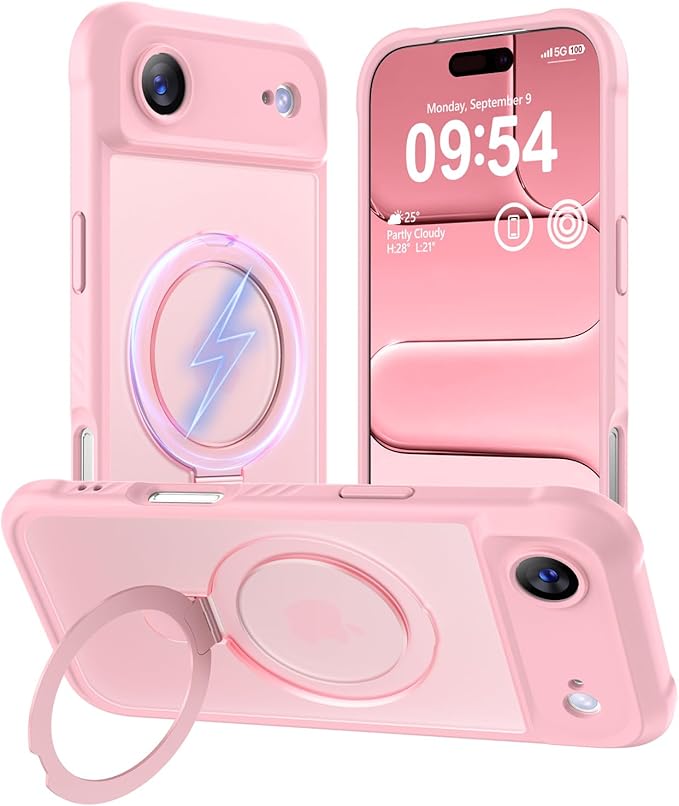 MOCCA Compatible with iPhone Air Case with Magnetic Invisible Stand [Full Camera Protection] [Compatible with Magsafe] Military Drop Shockproof Translucent Matte Phone Case Cover 6.5",Pink