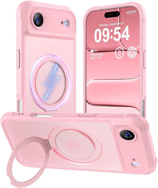 MOCCA Compatible with iPhone Air Case with Magnetic Invisible Stand [Full Camera Protection] [Compatible with Magsafe] Military Drop Shockproof Translucent Matte Phone Case Cover 6.5",Pink