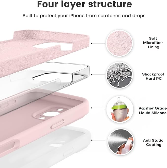 Vooii Compatible with iPhone 16 Pro Case, Liquid Silicone Upgrade [Camera Protection] [Soft Anti-Scratch Microfiber Lining] Shockproof Phone Case for iPhone 16 Pro 6.3 inch - Chalk Pink