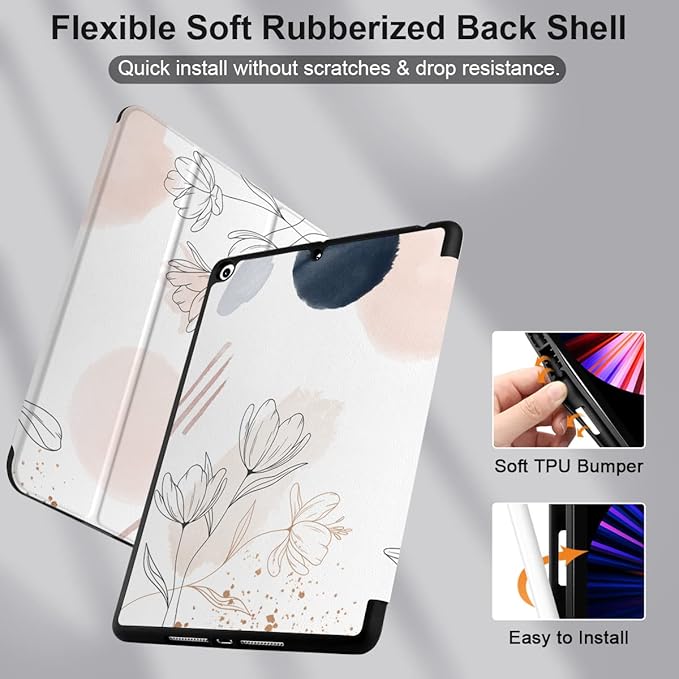 DONGKE Case Compatible with iPad 10.2 Inch 2021 2020 2019 iPad 9th/8th/7th Generation with Pencil Holder, Slim Stand Protective Case with Soft TPU Back, Auto Sleep/Wake Cover, Abstract Flowers