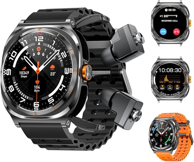 Smart Watch with Earbuds Inside，Answer Calls and Listen to Music， Fitness Tracking Watch, More Than 100 Sports Modes to Choose from, Breathable Double Strap,DIY Watch Faces for Men Dad Husband
