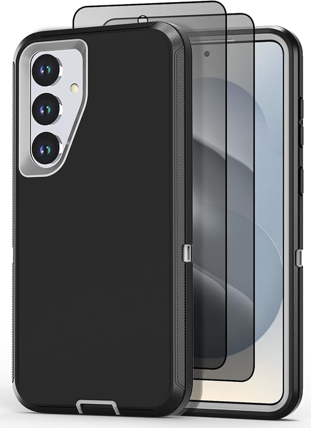 Designed for Samsung Galaxy S24/S25 Case [with Privacy Screen Protector] 3-Layer Full Body Protection Rugged Shockproof Heavy Duty Phone Case Cover, Black/Grey