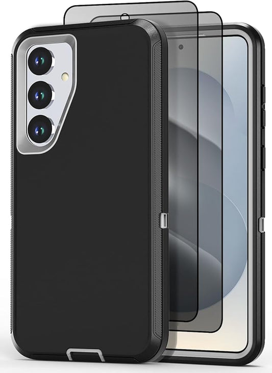 Designed for Samsung Galaxy S24/S25 Case [with Privacy Screen Protector] 3-Layer Full Body Protection Rugged Shockproof Heavy Duty Phone Case Cover, Black/Grey