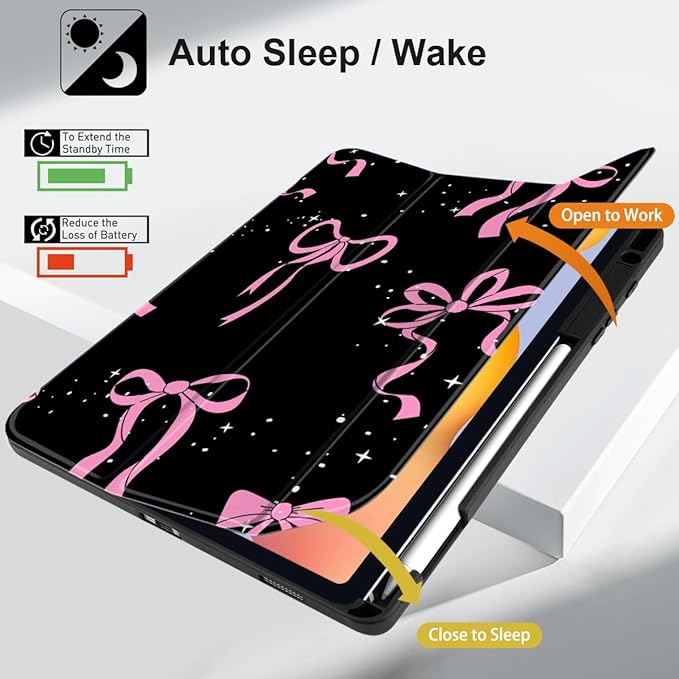 DONGKE Case for Samsung Galaxy Tab S6 Lite 10.4 Inch 2024/2022/2020, Trifold Stand + S Pen Holder + Auto Wake/Sleep + Soft TPU Protective Stand Back Cover, Bows & Stars