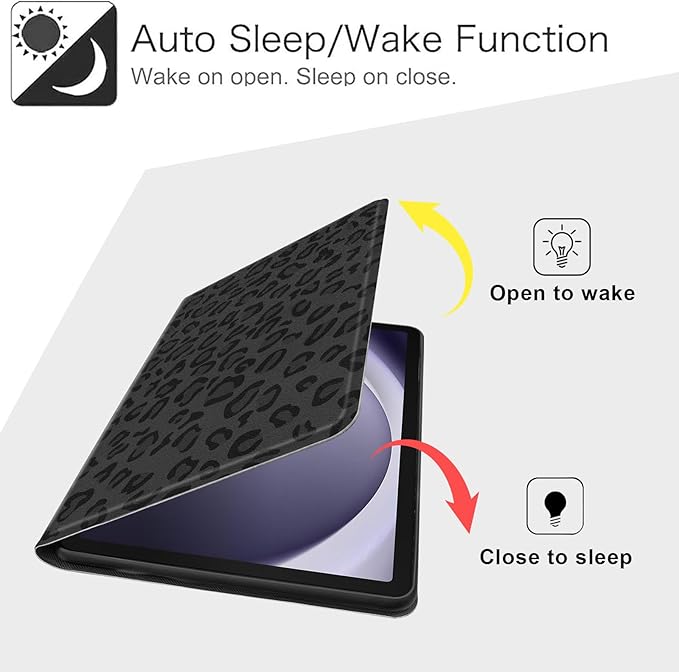 Case for Samsung Galaxy Tab A9 8.7-Inch 2023, Slim PU Leather Stand Cover with Auto Wake/Sleep, Multi-Angle Viewing & Shockproof, Black Leopard Print