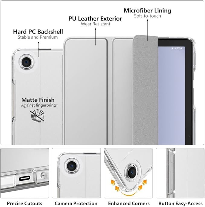 MoKo Case for Galaxy Tab A9 Plus 11 inch 2023, Slim Stand Protective Smart Cover with Hard PC Translucent Back Shell for Tab A9 Plus Tablet (SM-X210/X216/X218), Auto Wake/Sleep, Silver