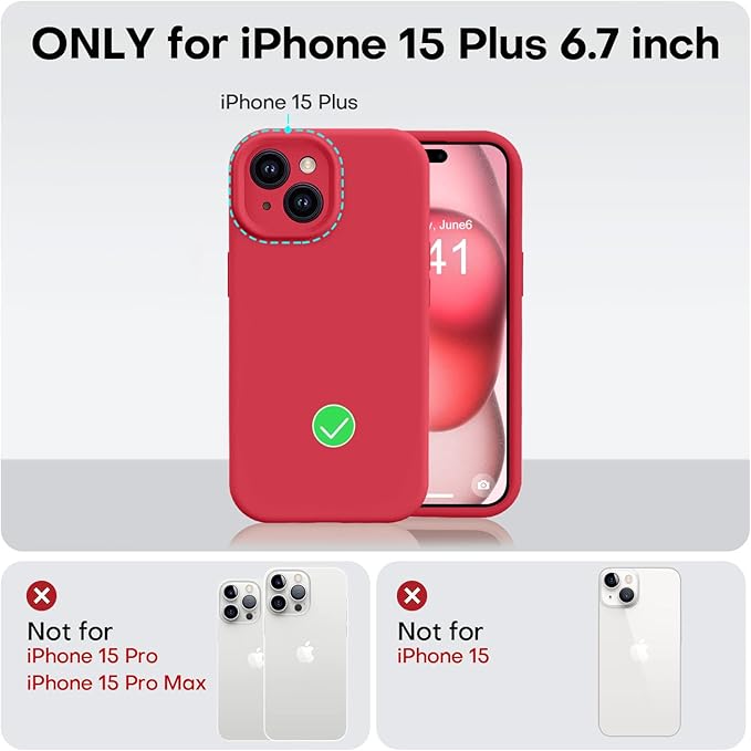 Vooii Compatible with iPhone 15 Plus Case, Upgrade Liquid Silicone [Enhanced Camera Protection] [Soft Anti-Scratch Microfiber Lining] Shockproof Phone Case for iPhone 15 Plus 6.7 inch - Red