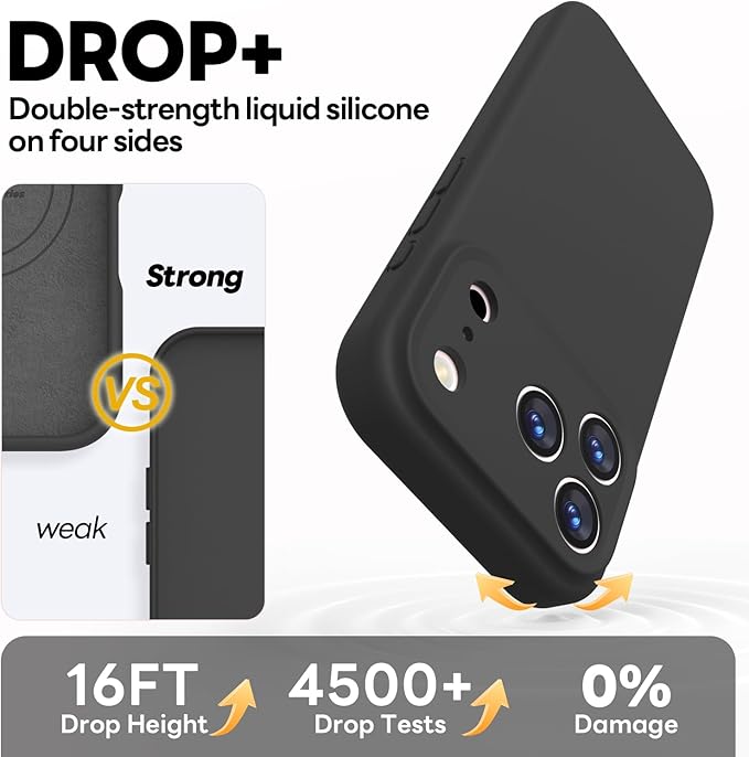 Vooii Magnetic Compatible with iPhone 17 Pro Case (Compatible with Magsafe) (Upgraded Camera Protection) Liquid Silicone Shockproof Full Body Protective Phone Cover for Women Men, Black, 6.3”