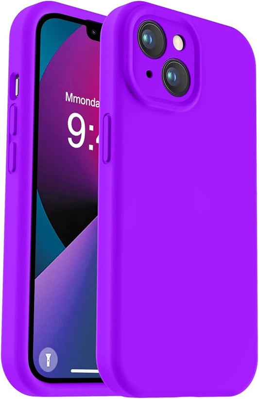 Vooii Compatible with iPhone 13 Case, Liquid Silicone Upgrade [Camera Protection] [Soft Anti-Scratch Microfiber Lining] Shockproof Phone Case for iPhone 13 6.1 inch - Neon Purple