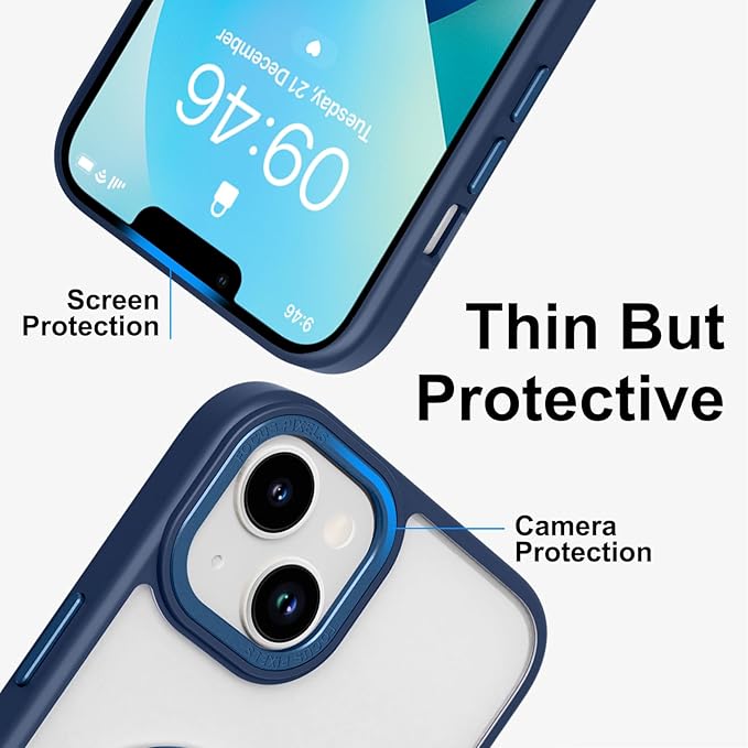 ZIYE Magnetic Case for iPhone 13 Case with Stand [Compatible with MagSafe] Slim Shockproof Military Grade Heavy Duty Cover with 360 Rotatable Ring Kickstand for Women Men, Translucent Blue