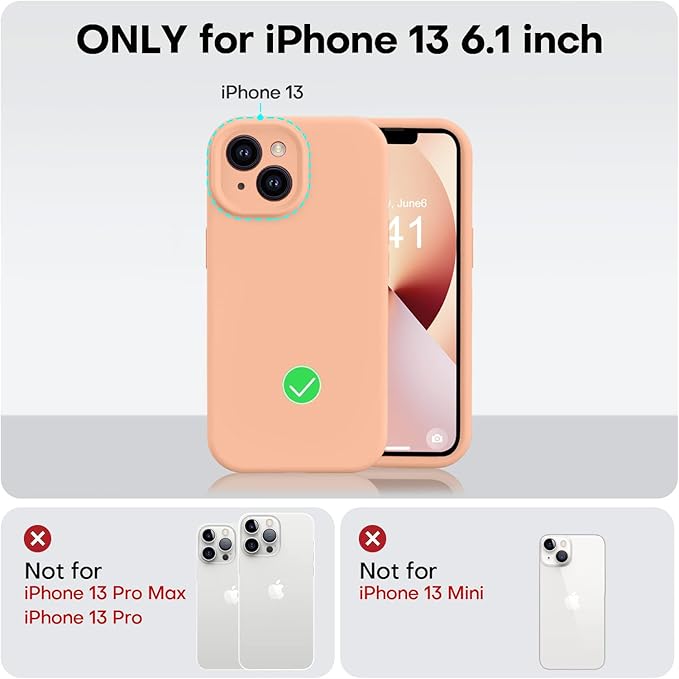 Vooii Compatible with iPhone 13 Case, Liquid Silicone Upgrade [Camera Protection] [Soft Anti-Scratch Microfiber Lining] Shockproof Phone Case for iPhone 13 6.1 inch - Cantaloupe