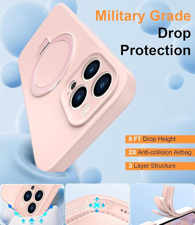 ZHK Liquid Silicone Designed for iPhone 16 pro Case with Magnet Stand, [Precise Camera Lens Protection][Mil-Grade Drop Shockproof][Soft Anti-Scratch Microfiber Lining] Slim Fit Cover, Pink