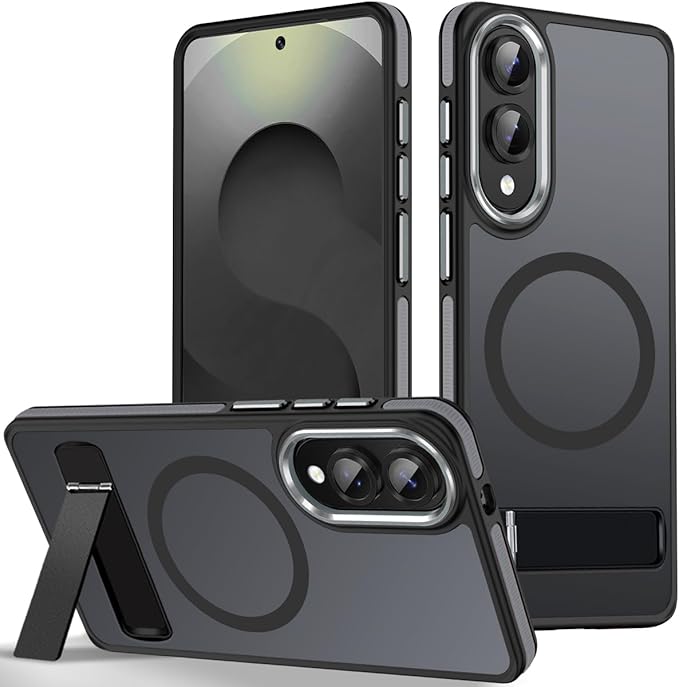 Case for Samsung Galaxy S25 Edge with Adjustable Stand, Slim Phone Case Fits for Magsafe, Color Hybrid Shockproof Protective Cover for Galaxy S25 Edge, Enhanced Non-Slip Grip (Black/Grey)