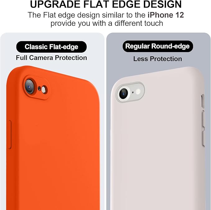Vooii for iPhone SE Case 2022/3rd/2020,iPhone 8/7 Case, Upgraded Liquid Silicone with [Flat Edges] [Camera Protection] [Soft Anti-Scratch Microfiber Lining] Phone Case for iPhone SE - Neon Orange