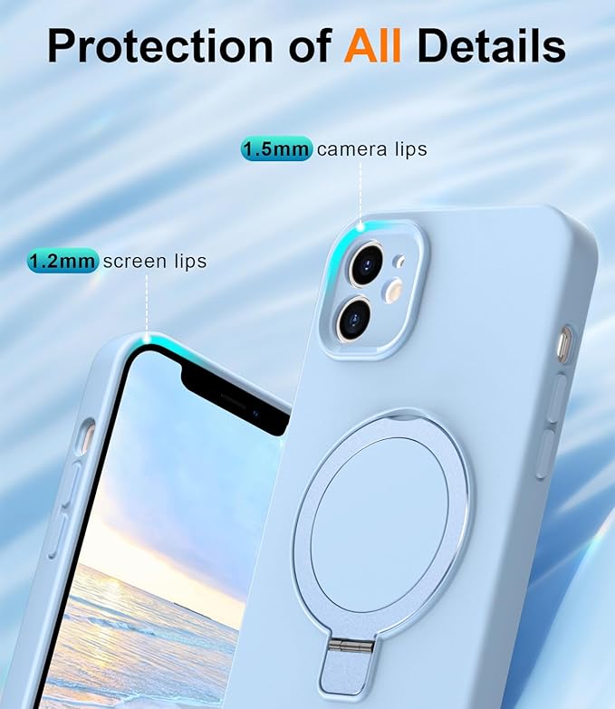 ZHK Liquid Silicone Designed for iPhone 11 Case with Magnet Stand, [Precise Camera Lens Protection][Mil-Grade Drop Shockproof][Soft Anti-Scratch Microfiber Lining] Slim Fit Cover,Baby Blue
