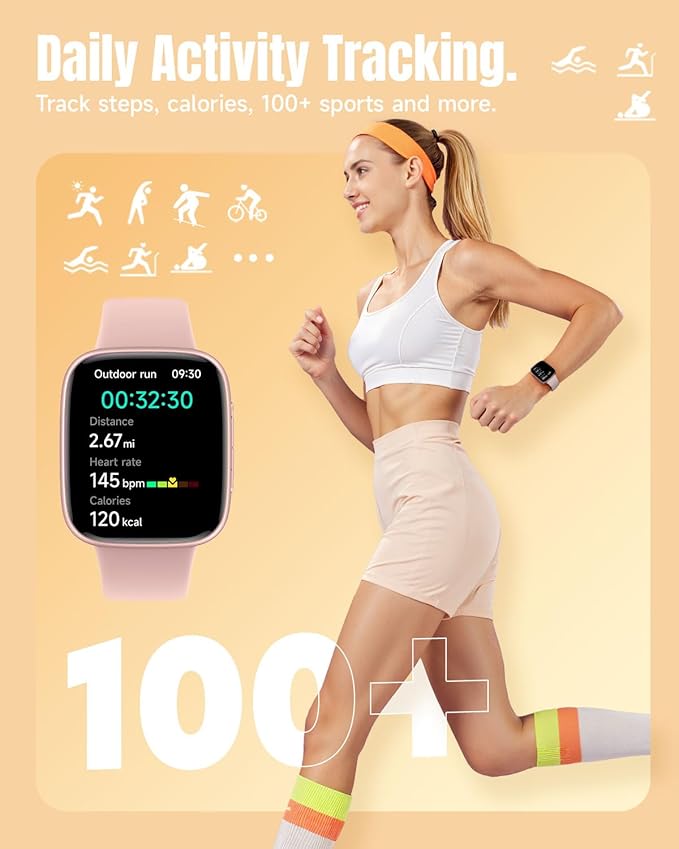 Smart Watch for Women Android & iPhone, 1.85" Ultra HD AMOLED Display,10 Day Battery, 3ATM Swimming Waterproof, Answer/Make Calls, Fitness/Heart Rate/Sleep Tracker/100 Sports, Pink