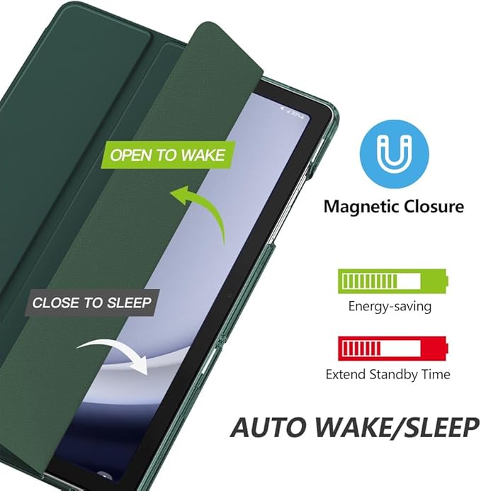 MoKo Case for Galaxy Tab A9+/A9 Plus 11 inch 2023, Slim Stand Protective Smart Cover with Hard PC Translucent Back Shell for Tab A9 Plus Tablet (SM-X210/X216/X218), Auto Wake/Sleep, Midnight Green