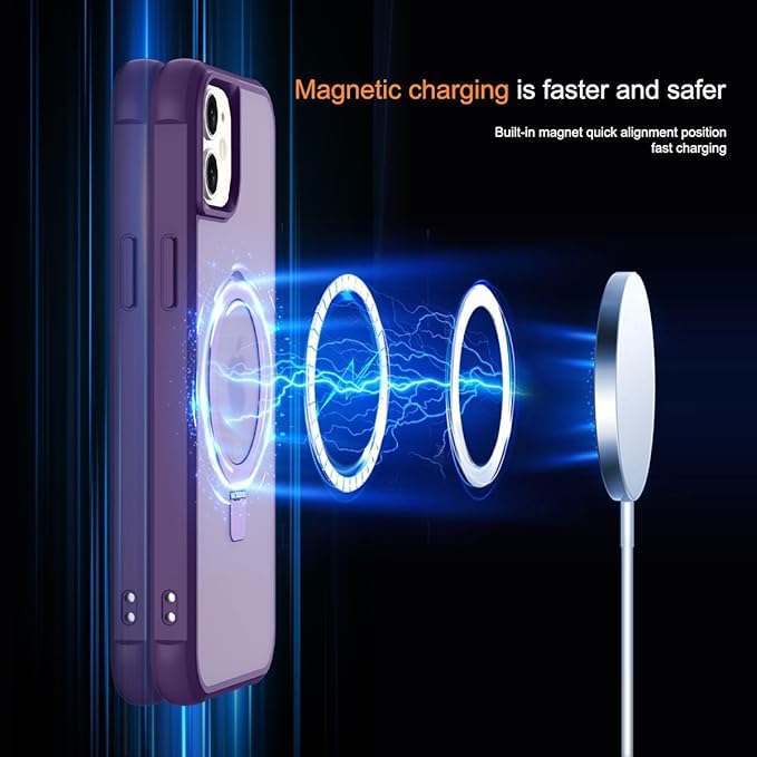 Magnetic Compatible with iPhone 11 Case with Stand [Military Grade Drop Tested][Compatible with Magnet] Ring Translucent Slim Hard Back Soft Edge, Purple