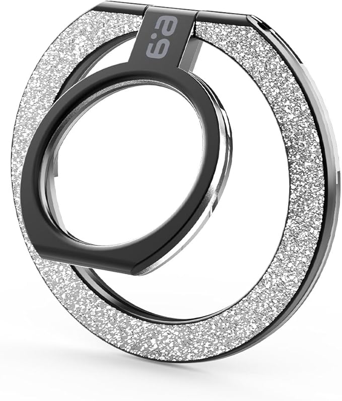 PureGear Magnetic Phone Grip Ring Stand, Magnetic Phone Ring Holder for MagSafe iPhone 16, 16Pro, 16Plus, 16ProMax, 15, 15Plus, 14, 14ProMax, 13,12, Adjustable Kickstand((Brushed Black Silver Glitter)