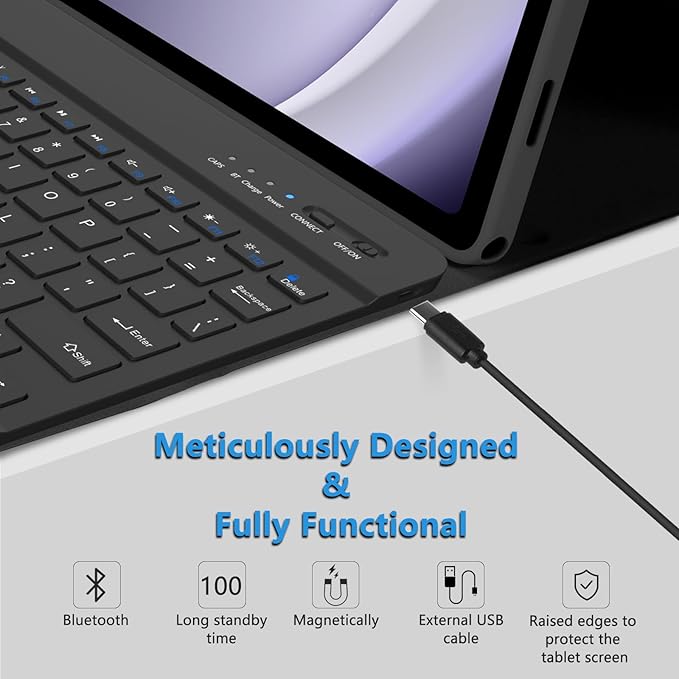 MMK Galaxy Tab A9 Plus Case with Keyboard, Samsung A9 Plus Tablet Case Keyboard (11" 2023, SM-X210/X216/X218), Wireless Detachable-Black