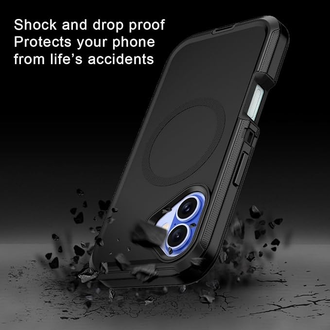 for iPhone 16 Plus Case [Compatible with MagSafe] Shockproof 3-Layer Full Body Protection [Without Screen Protector] Rugged Heavy Duty Cover Case for Apple iPhone 16 Plus 6.7",Black/Black