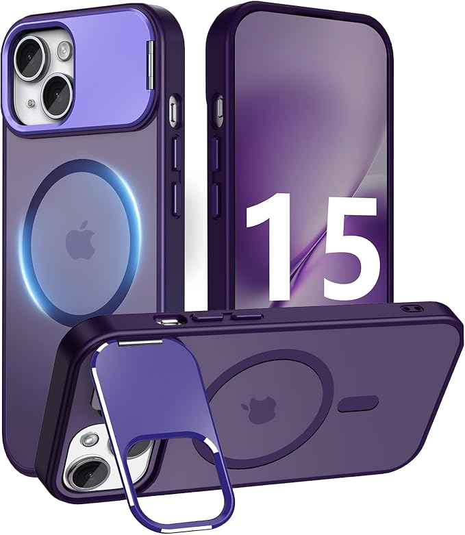 Innaght Magnetic for iPhone 15 Case with Stand,Compatible with MagSafe,Rugged,Heavy Duty,Protective Case Kickstand,[Built-in Invisible Stand],Purple