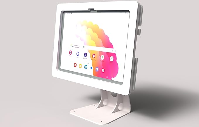 TABcare Anti-Theft Acrylic Case with 360 Rotate 180 Swivel Metal Desktop Stand & 90-Degree USB C Cable for Samsung Galaxy TAB S7/S8/S9 11, S9/S10 FE 10.9 Tablet (White, TAB S7/S8/S9)