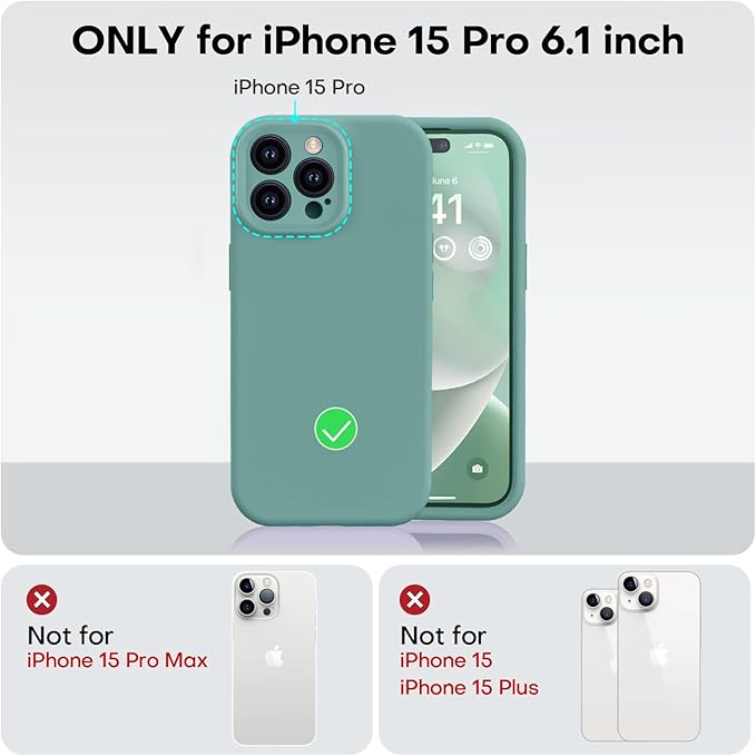 Vooii Compatible with iPhone 15 Pro Case, Upgrade Defender Liquid Silicone, [Camera Protection] [Soft Anti-Scratch Microfiber Lining] Shockproof Phone Case for iPhone 15 Pro 6.1 inch - Pine Green