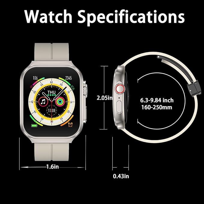 Smart Watch for Man Women with Bluetooth Call, Android ＆ iOS Compatible 1.96" AMOLED Touchscreen AI Voice Fitness Tracker Heart Rate/Sleep/SpO2/Stress Monitor Pedometer, 120+ Sport Modes